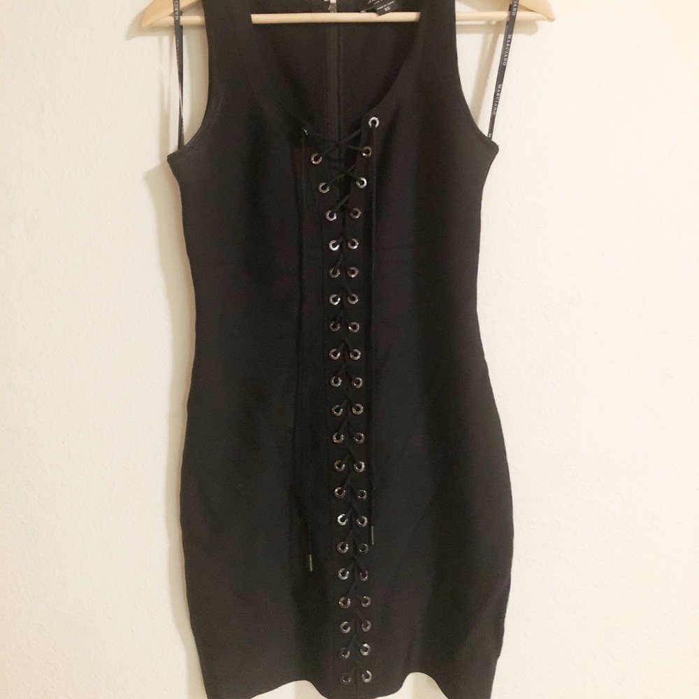 Marciano black lace up bandage dress